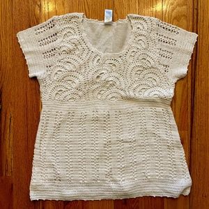 NWOT Vintage BOHO  70s look IVORY CROCHET TOP Sz L XL